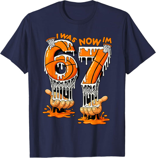 I was 6 Now I'm 7 Birthday Basketball 6 7 Meme 7th Birthday T-Shirt - T-Shirt | Navy