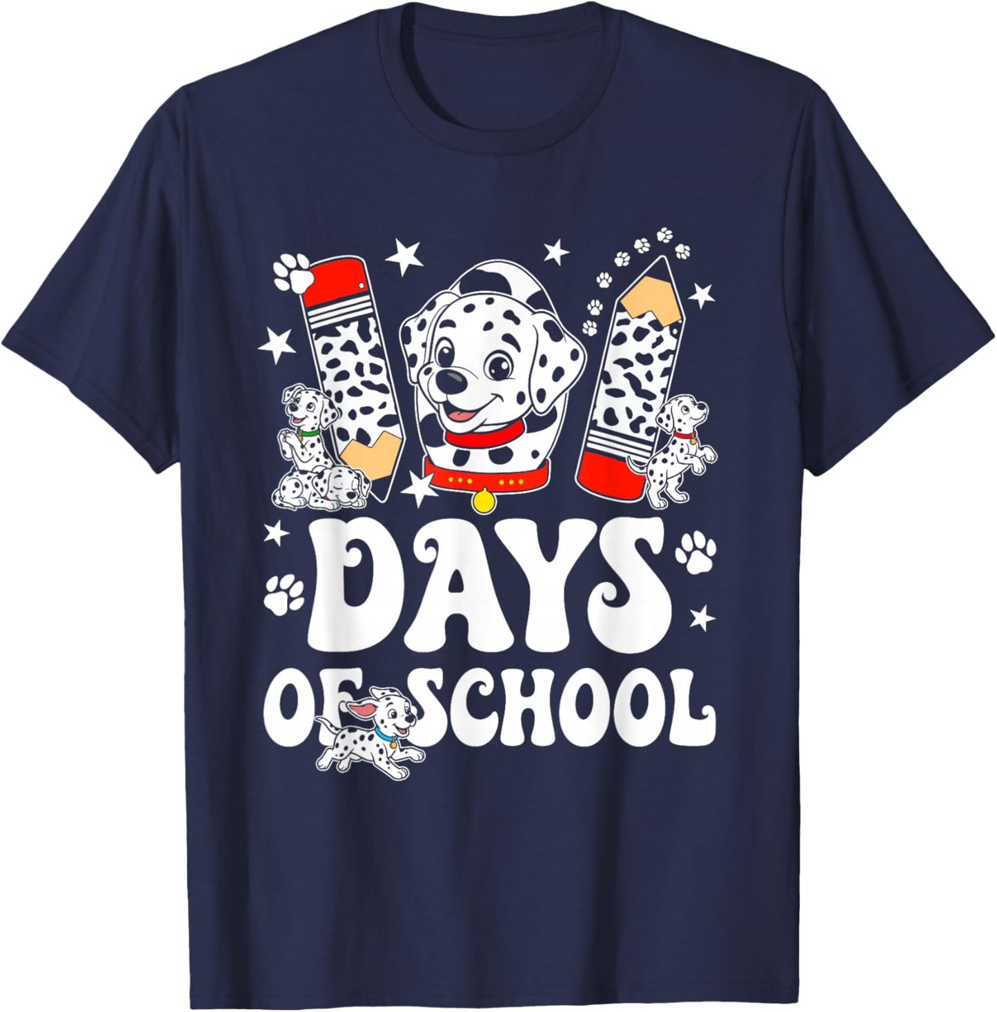 Happy 101 Days School Cute Dog 100 Days Smarter Student Kids T-Shirt - T-Shirt | Navy