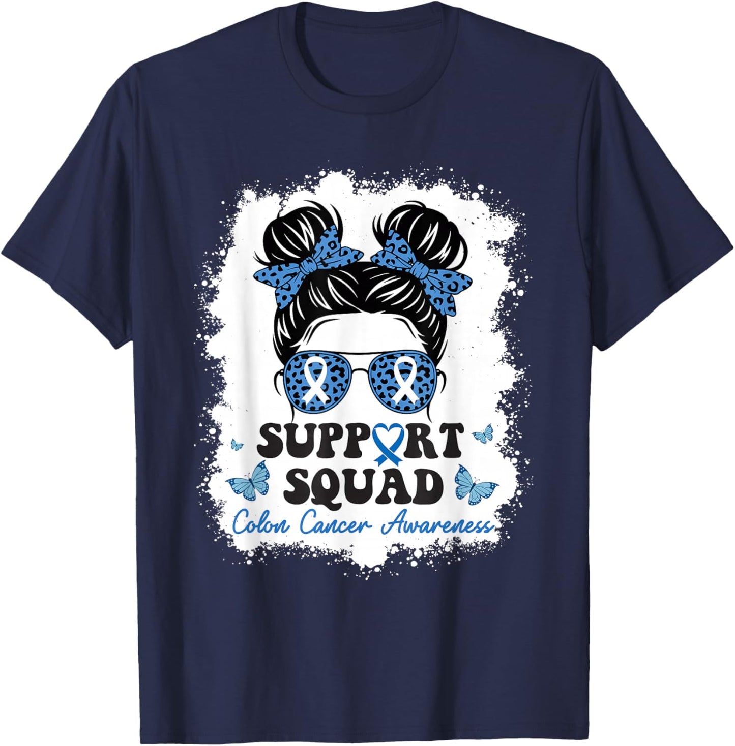 Colorectal Colon Cancer Awareness Month Cancer Messy bun T-Shirt - T-Shirt | Navy