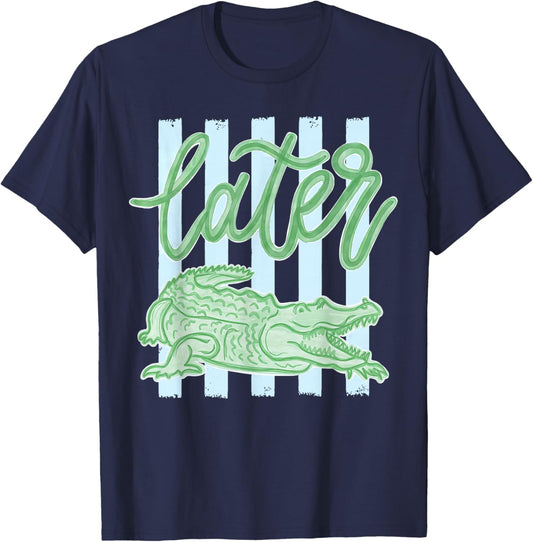 Retro Striped Everyday Later Gator Alligator Summer Coastal T-Shirt - T-Shirt | Navy