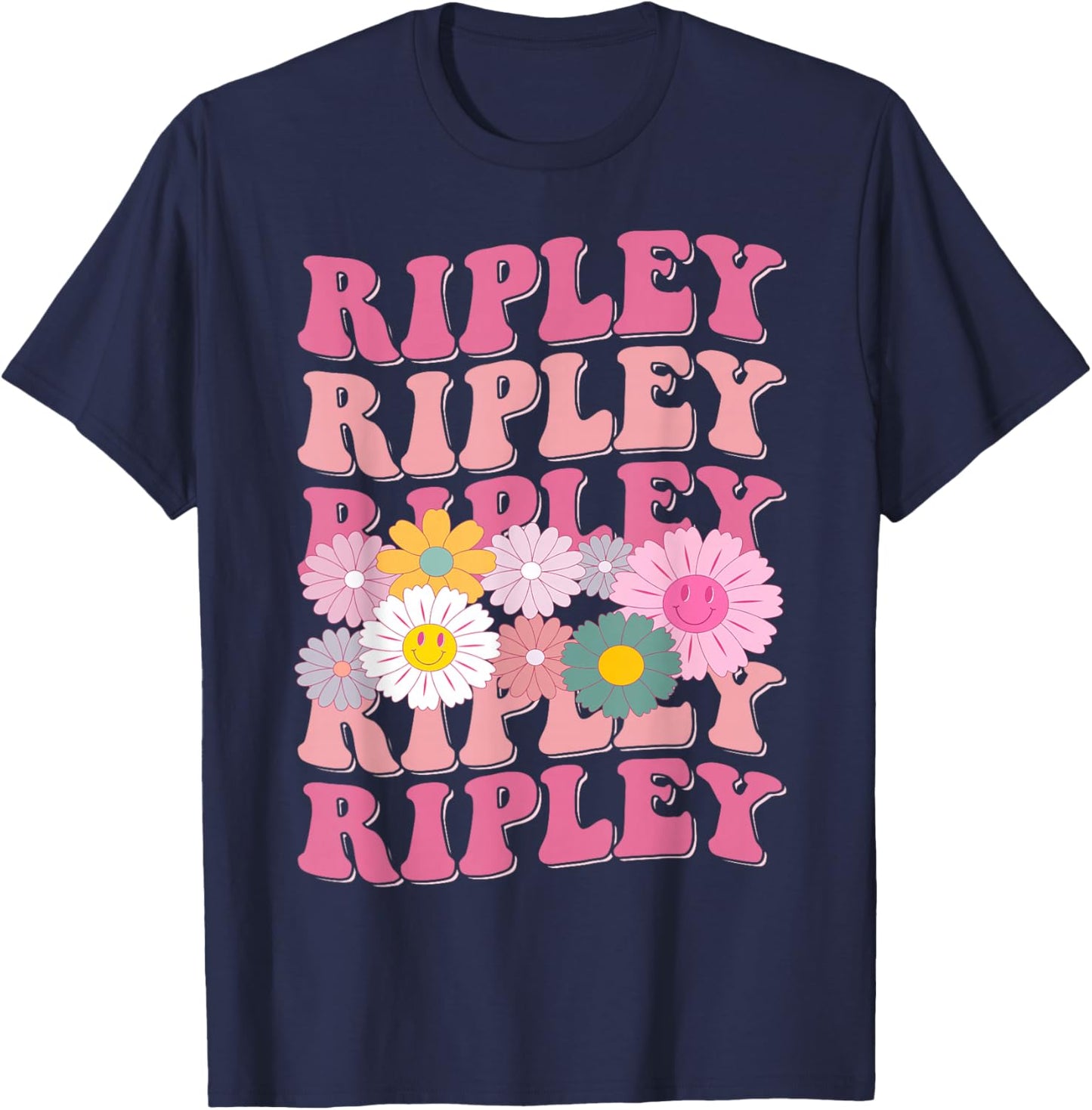 Girl Retro Ripley First Name Personalized Groovy 80's T-Shirt - T-Shirt | Navy