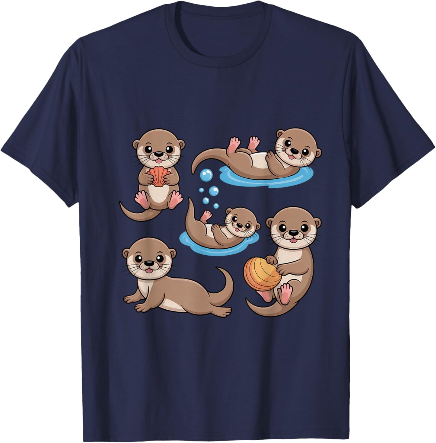 Cute Otters Playing Baby Otters T-Shirt - T-Shirt | Navy