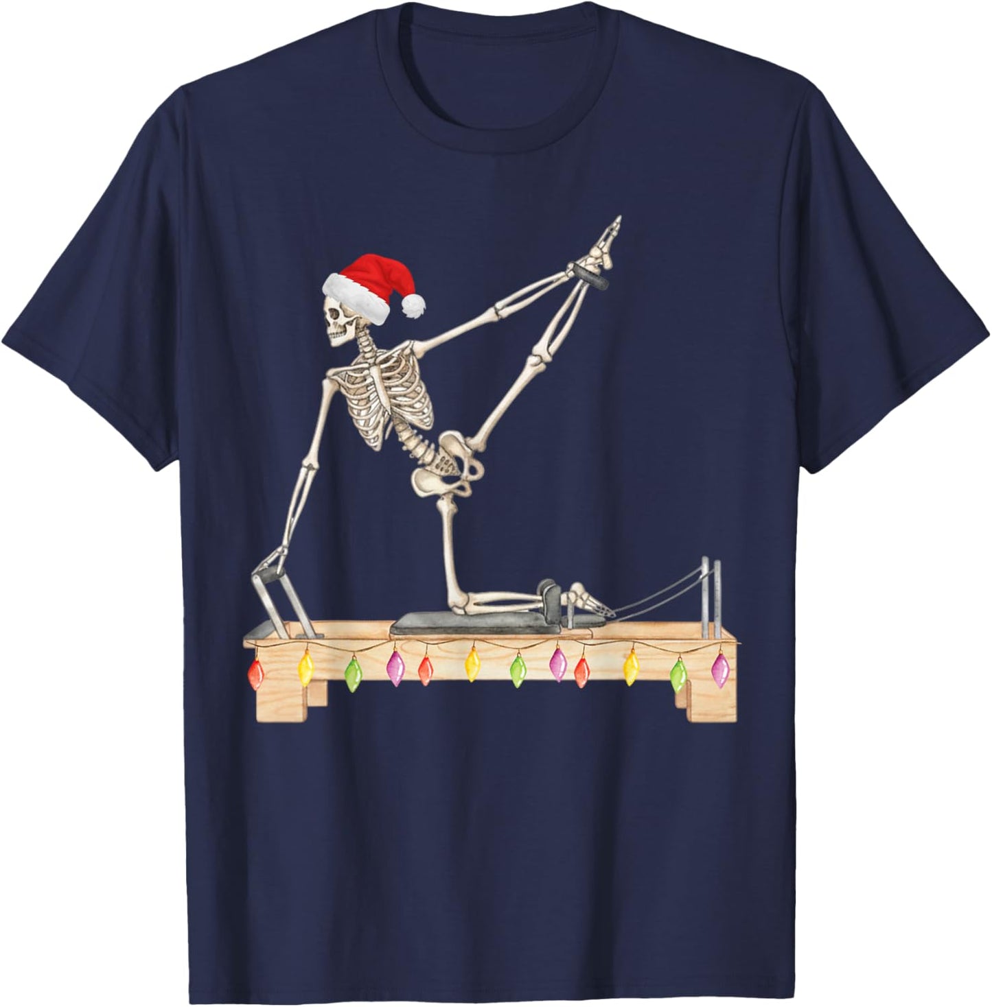 Skeleton Doing Reformer Pilates Machine Pumpkin Christmas T-Shirt - T-Shirt | Navy