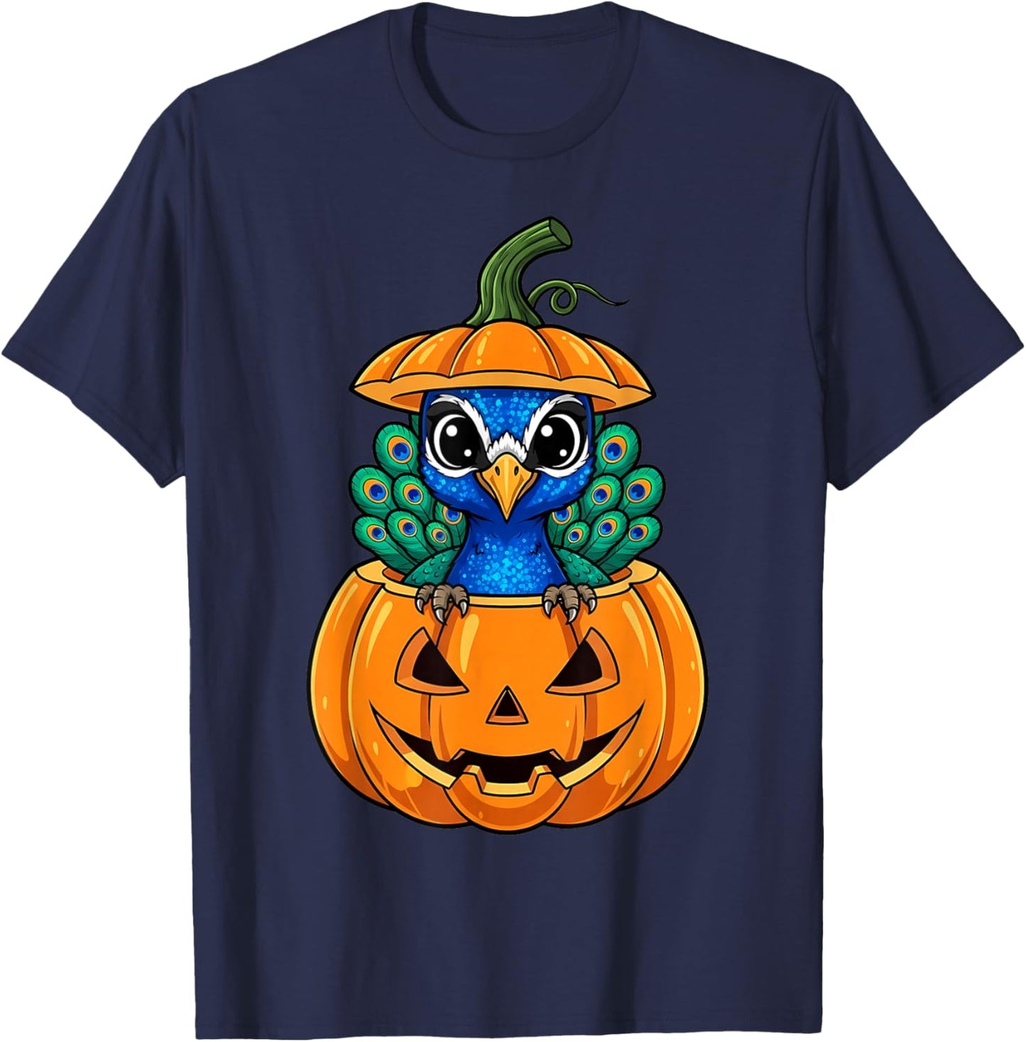 Peacock in Jack-o'-Lantern Pumpkin Halloween T-Shirt - T-Shirt | Navy