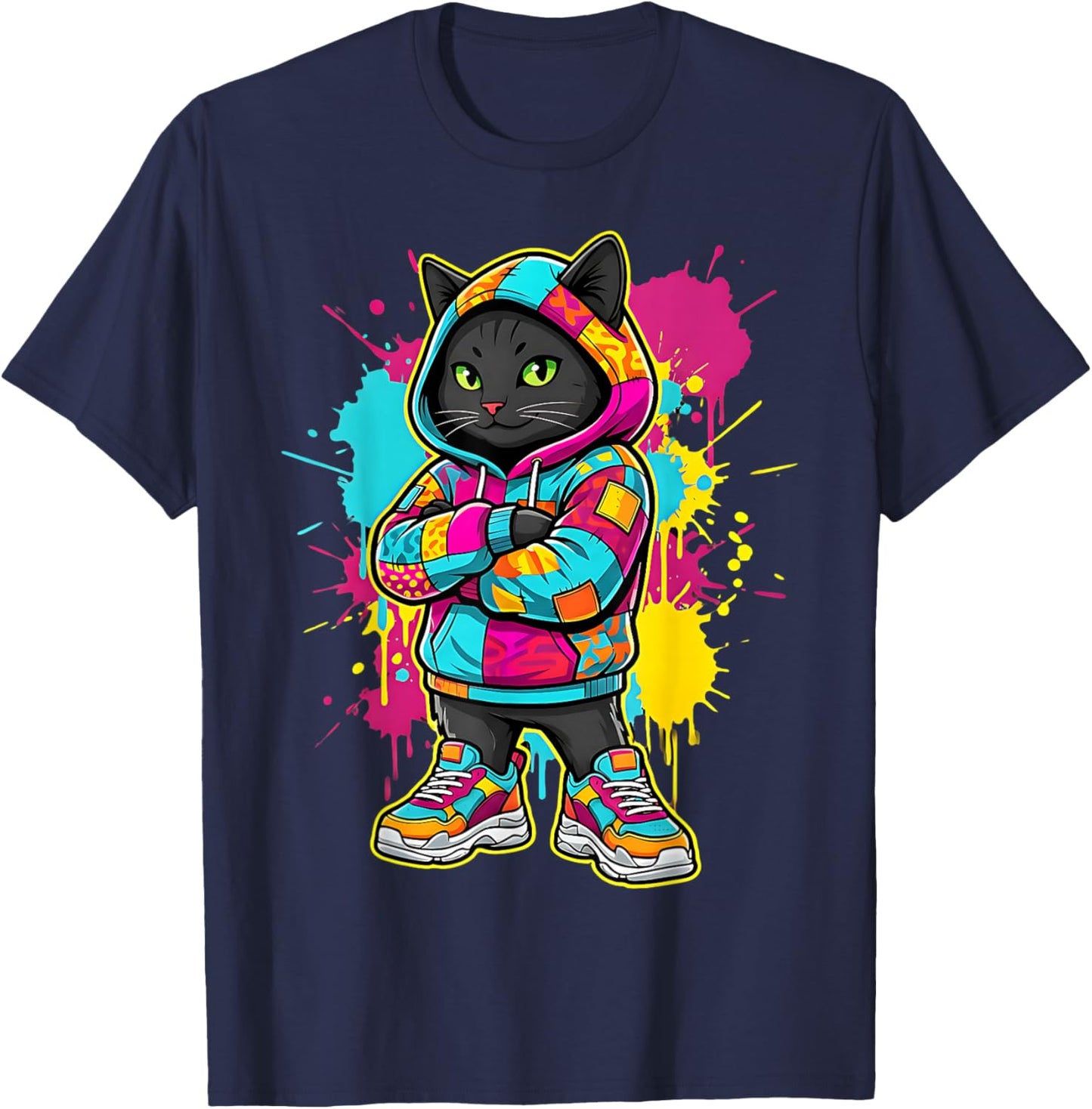 Cool Cat Kitten Animal Toddler Kids Colorful T-Shirt - T-Shirt | Navy