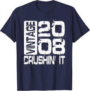 Born in 2008, Vintage 2008 Crushin’ It Grunge Birthday T-Shirt - T-Shirt | Navy