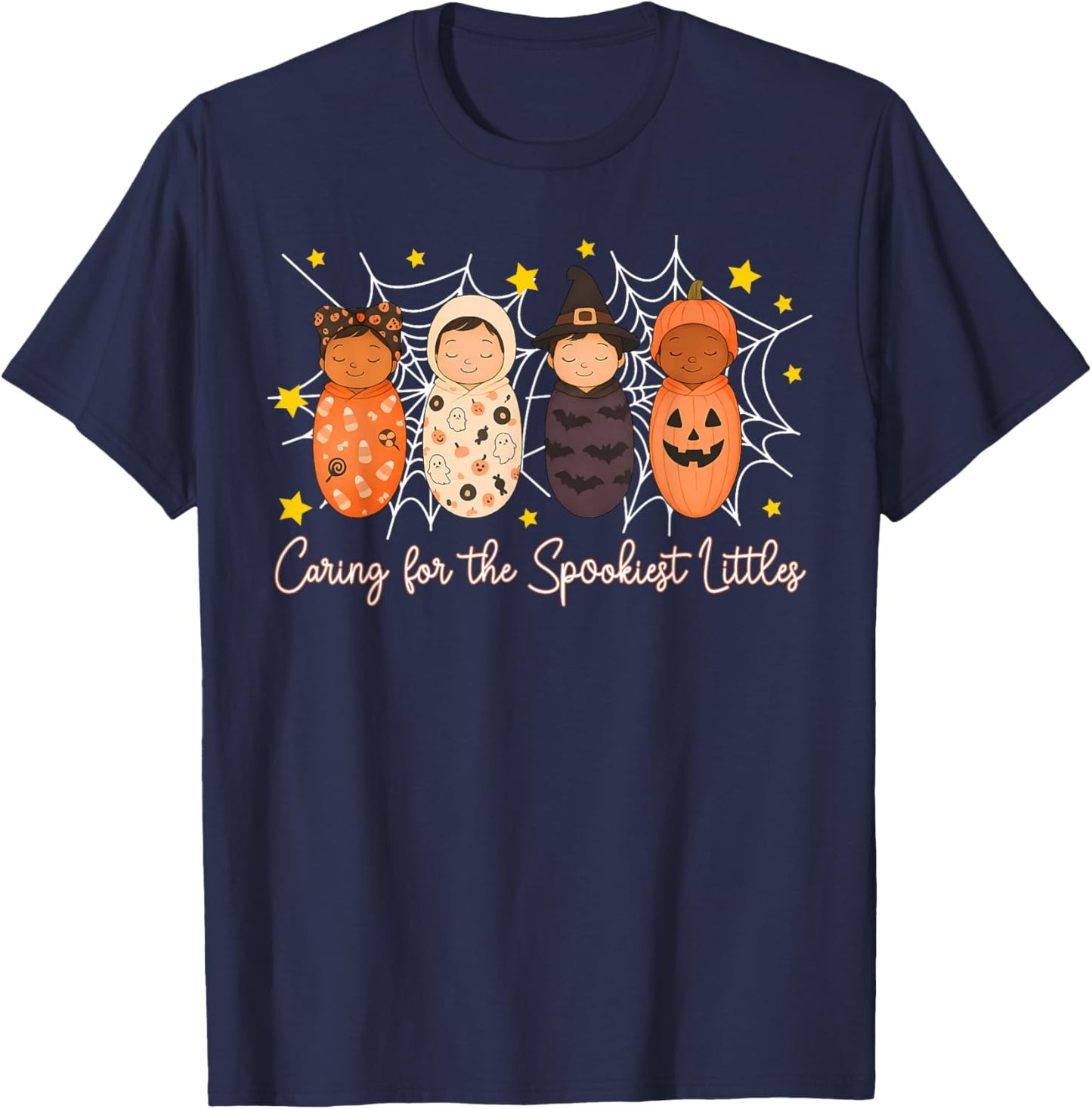 NICU Halloween Caring for The Spookiest Littles Baby Pumpkin T-Shirt - T-Shirt | Navy
