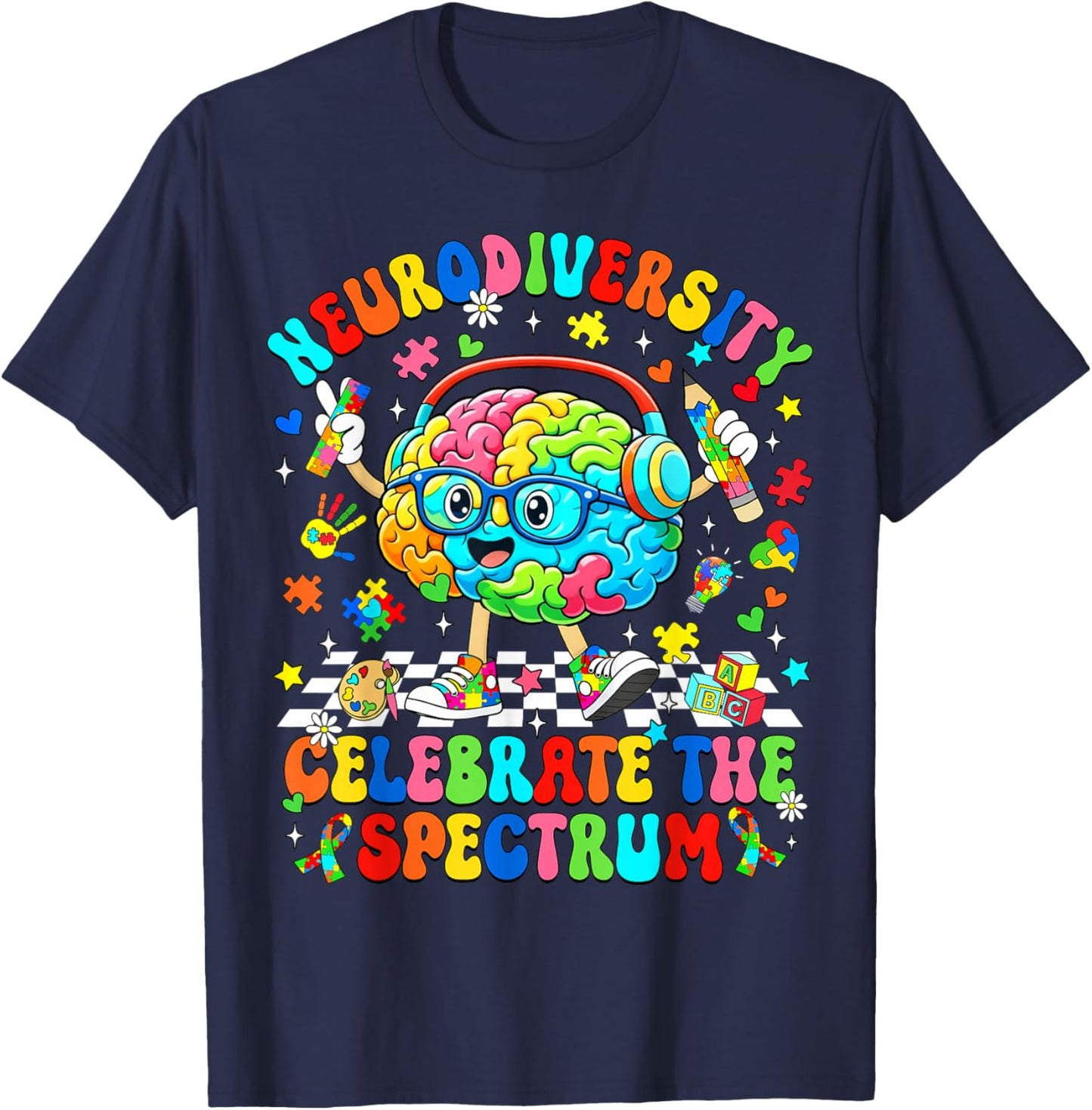 Neurodiversity Brain Autism Awareness ASD ADHD Men Women Kid T-Shirt - T-Shirt | Navy