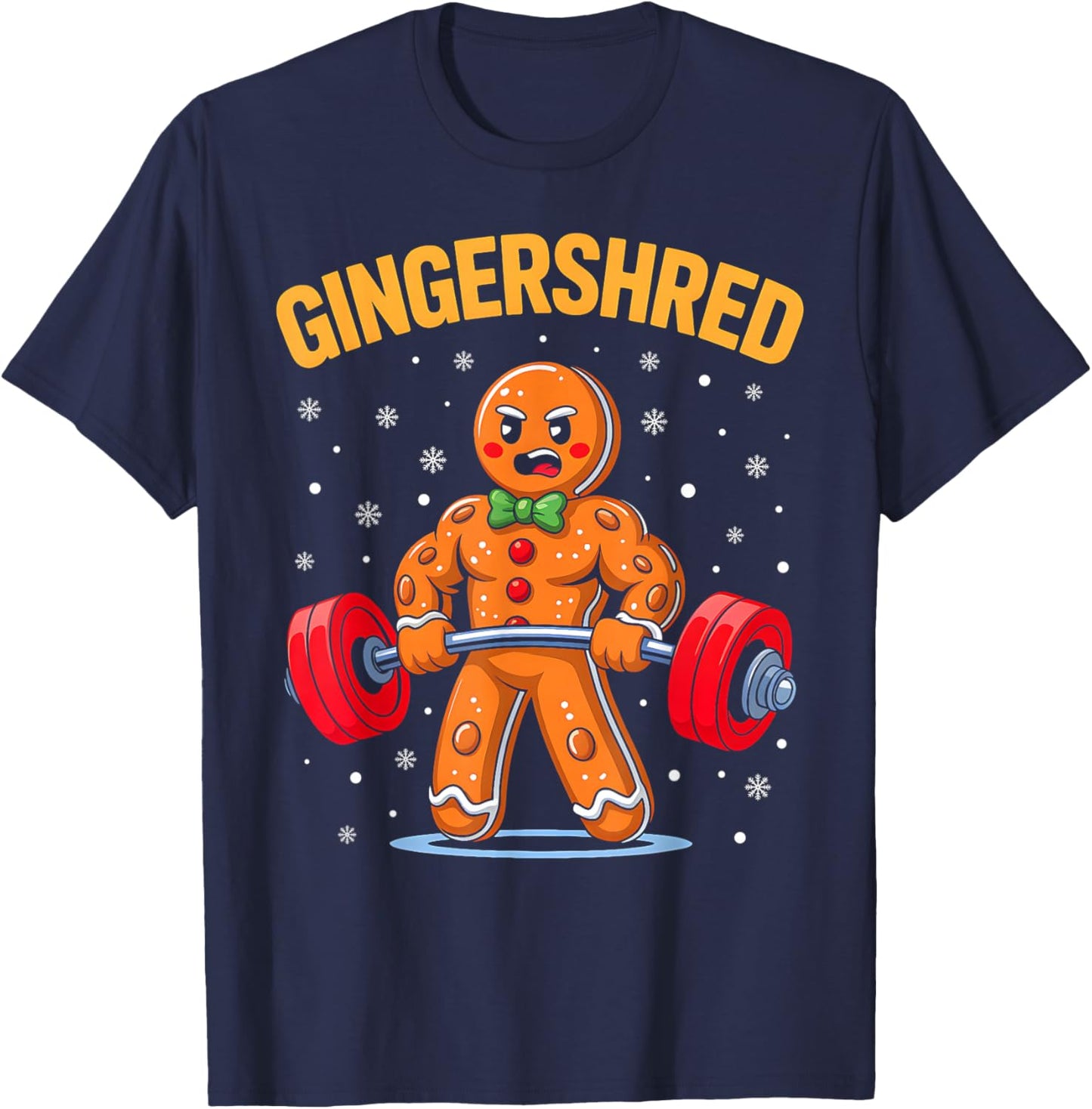 Funny Christmas Gingerbread Man Gym Bodybuilding Gingershred T-Shirt - T-Shirt | Navy