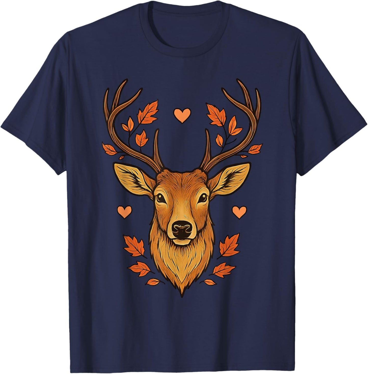 Cool Fall Floral Whitetail Deer Graphic T-Shirt - T-Shirt | Navy