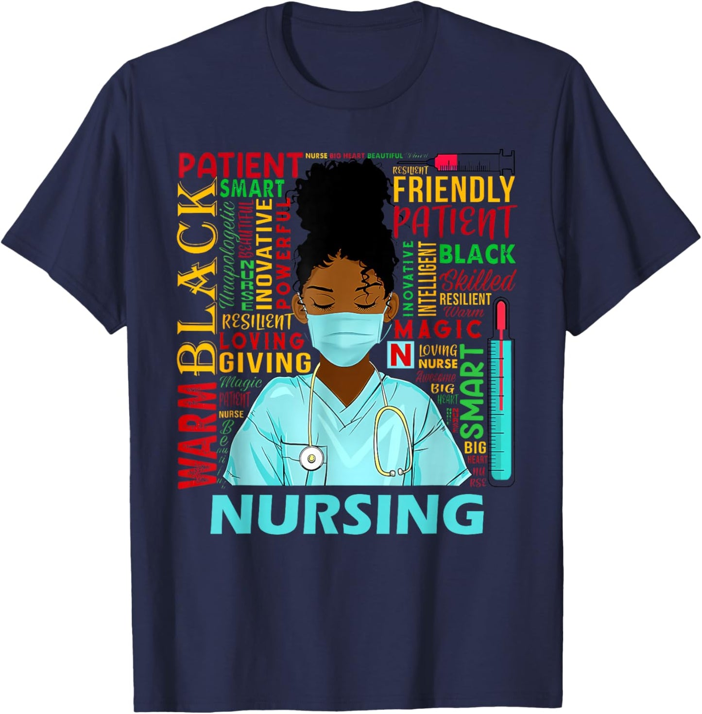Black Strong Nurse Afro Love Melanin African American Women T-Shirt - T-Shirt | Navy