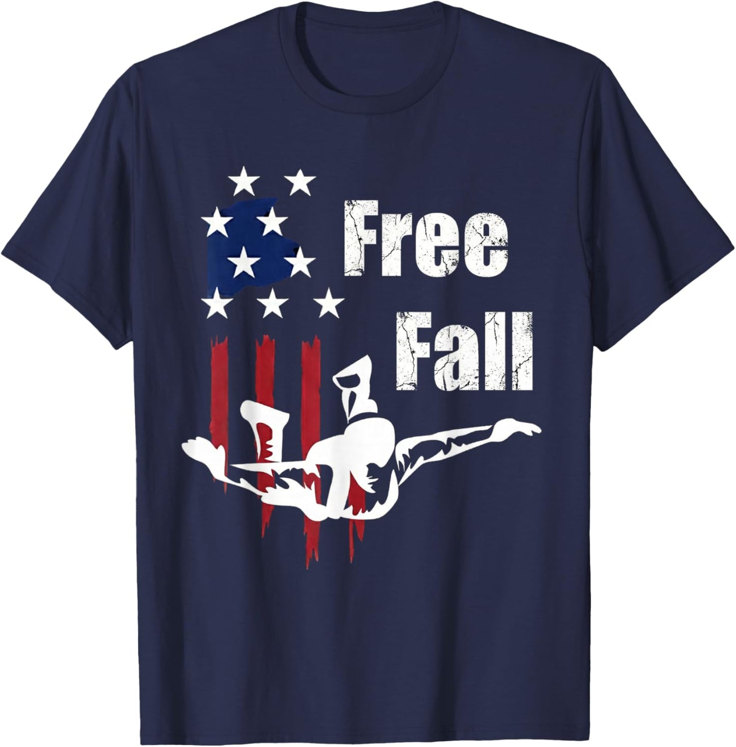 Free Fall Skydiving Patriotic American Flag Skydiver T-Shirt - T-Shirt | Navy