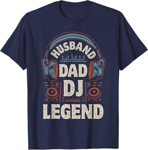 Husband Dad DJ Legend Funny Disc Jockey Father's Day Retro T-Shirt - T-Shirt | Navy