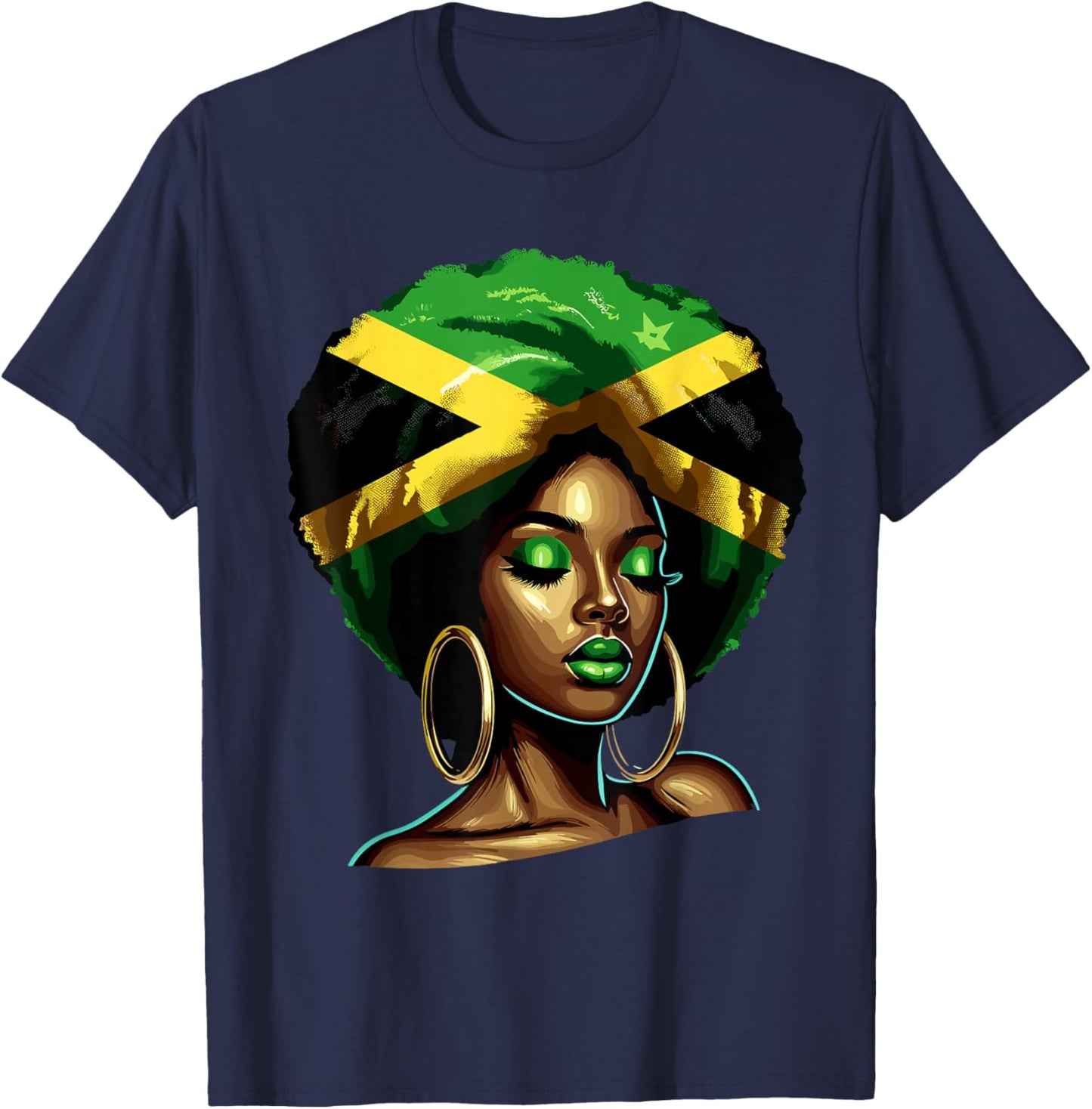 Jamaican Black Woman Melanin Jamaican Girls Afro T-Shirt - T-Shirt | Navy