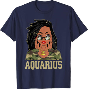 Aquarius Loc'd Hair Sassy Black Woman Camo Melanin Girl T-Shirt - T-Shirt | Navy