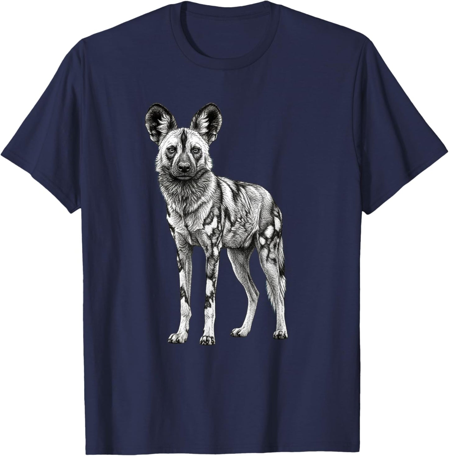 Retro African Wild Dog Lover Safari Nature Art T-Shirt - T-Shirt | Navy