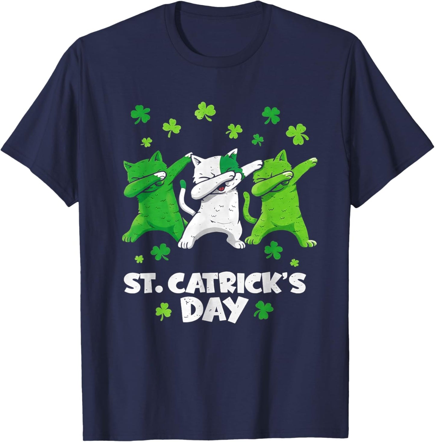 St Patricks Day Cat Lover Funny Catricks Day Girls Women Kid T-Shirt - T-Shirt | Navy