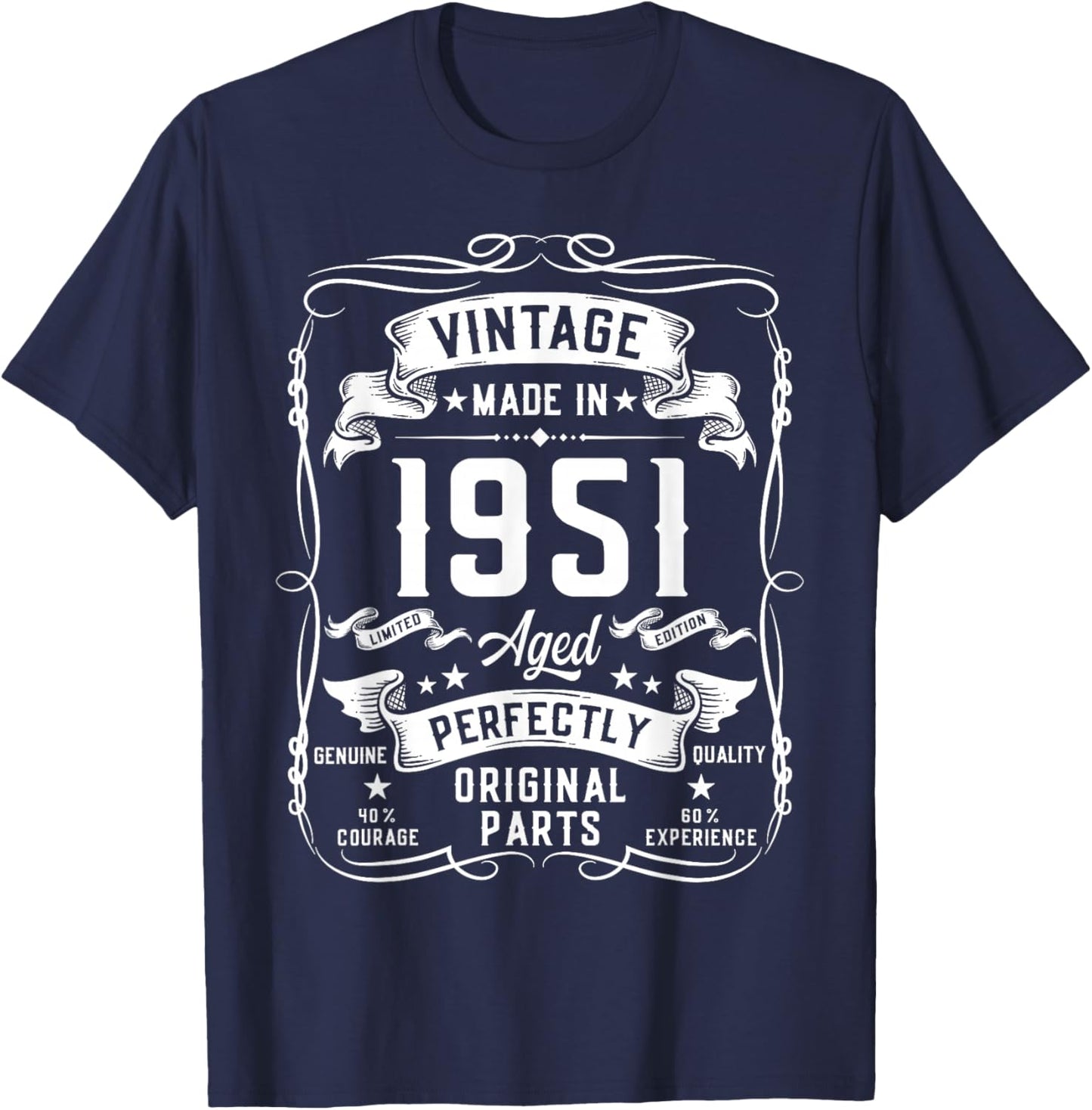 Vintage 1951 75yr 75th Birthday Gifts 75 Years Old T-Shirt - T-Shirt | Navy