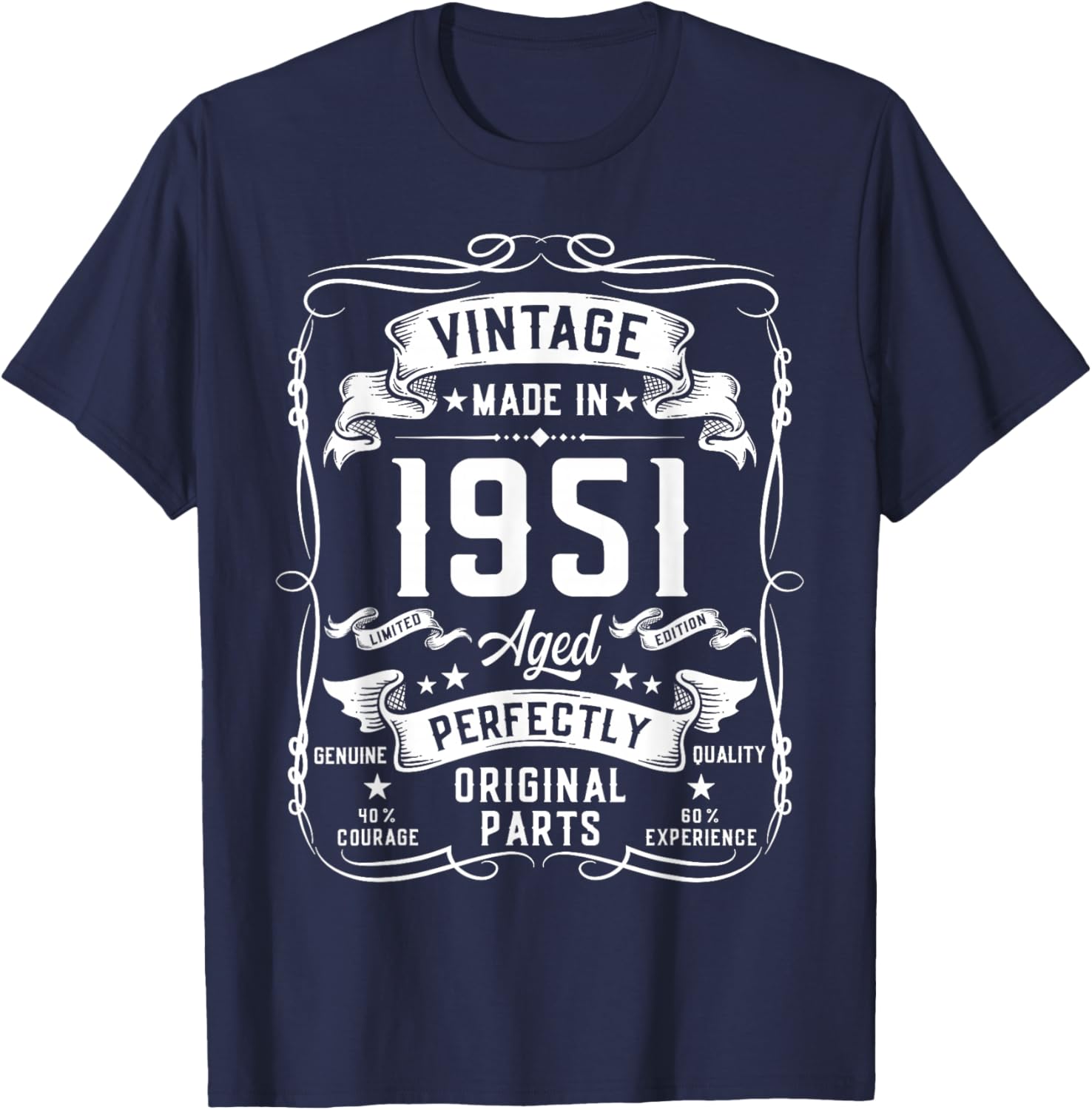 Vintage 1951 75yr 75th Birthday Gifts 75 Years Old T-Shirt - T-Shirt | Navy