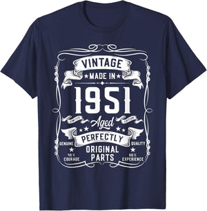 Vintage 1951 75yr 75th Birthday Gifts 75 Years Old T-Shirt - T-Shirt | Navy