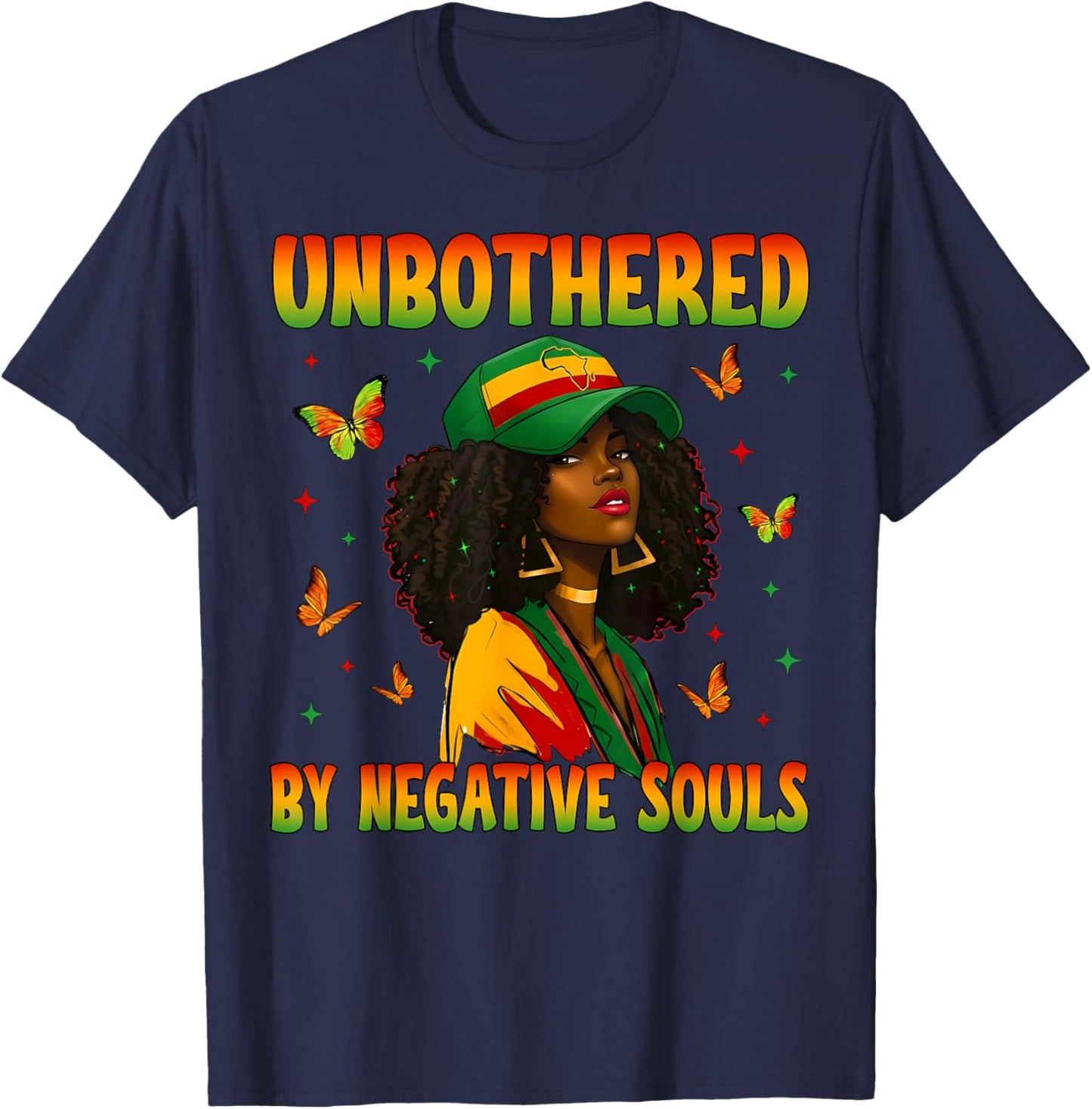 Unbothered by Negative Souls Black History Afro Women Girls T-Shirt - T-Shirt | Navy