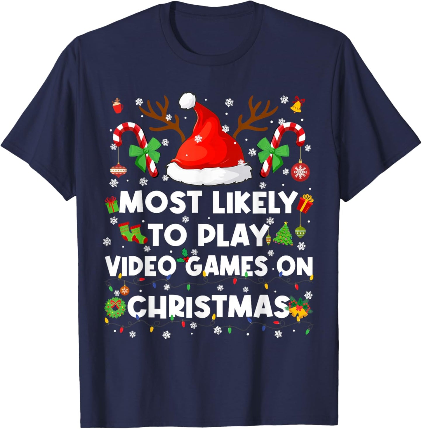 Most Likely to Play Video Game On Pjs Christmas Xmas Men T-Shirt - T-Shirt | Navy