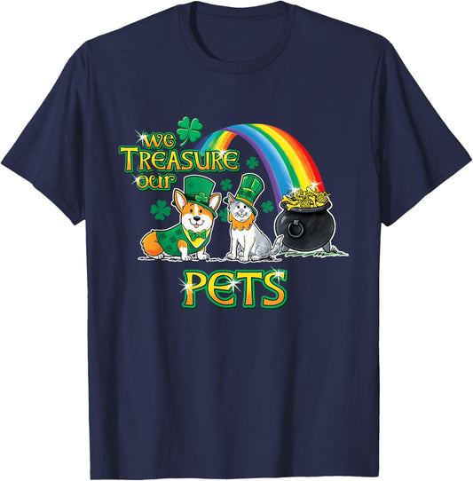 We Treasure Our Pets St Patrick Day Vet Tech Veterinarian T-Shirt - T-Shirt | Navy