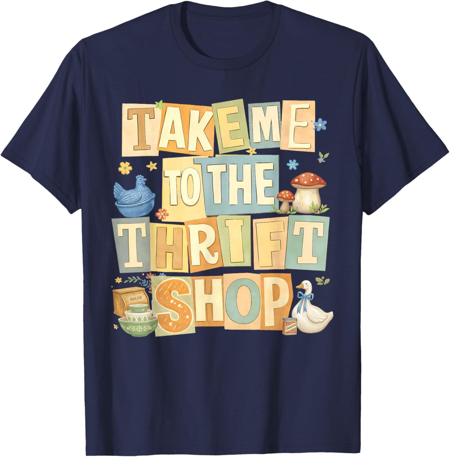 Vintage Thrifting Take Me to The Thrift Shop Thrifted Goose T-Shirt - T-Shirt | Navy