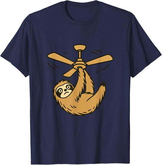 Sloth Hanging from Ceiling Fan Men Kids Boys Girls T-Shirt - T-Shirt | Navy