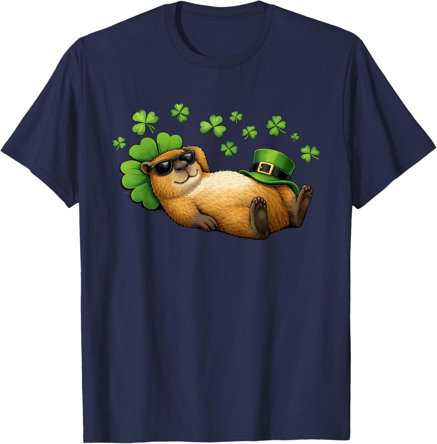 Funny St Patricks Day Capybara Leprechaun Hat Shamrock Kids T-Shirt - T-Shirt | Navy
