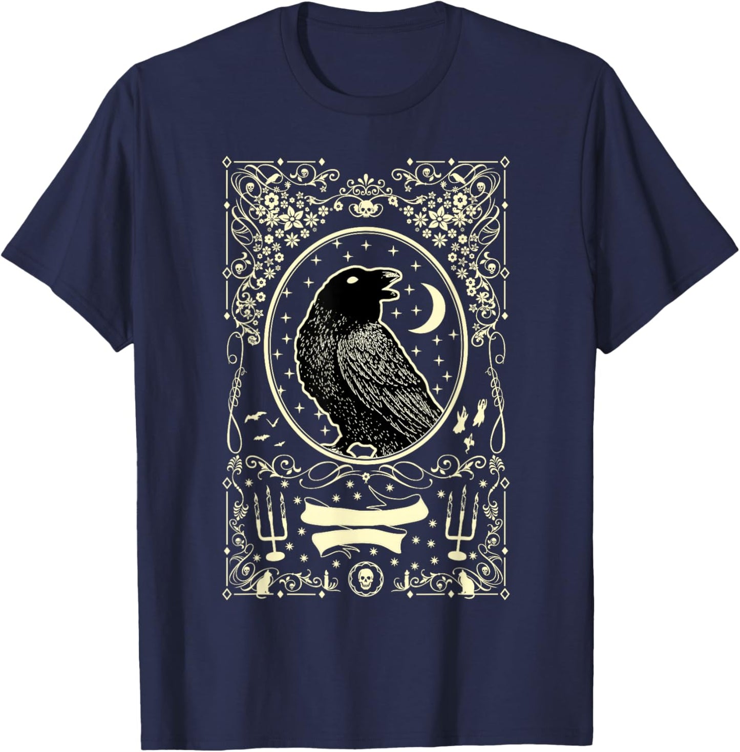 Gothic Black Raven Vintage Design T-Shirt - T-Shirt | Navy