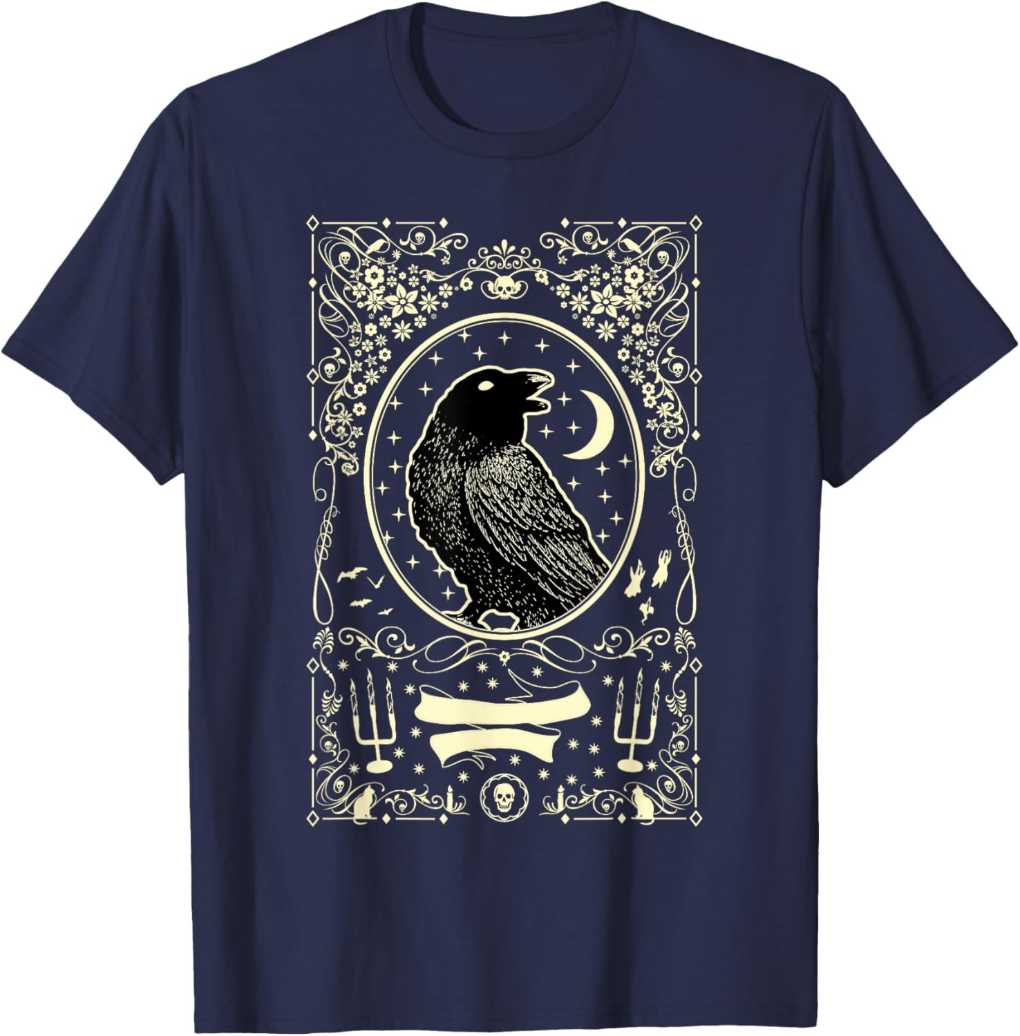Gothic Black Raven Vintage Design T-Shirt - T-Shirt | Navy