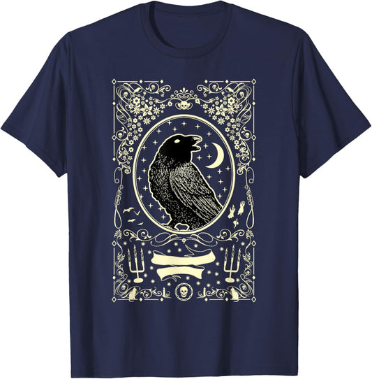 Gothic Black Raven Vintage Design T-Shirt - T-Shirt | Navy