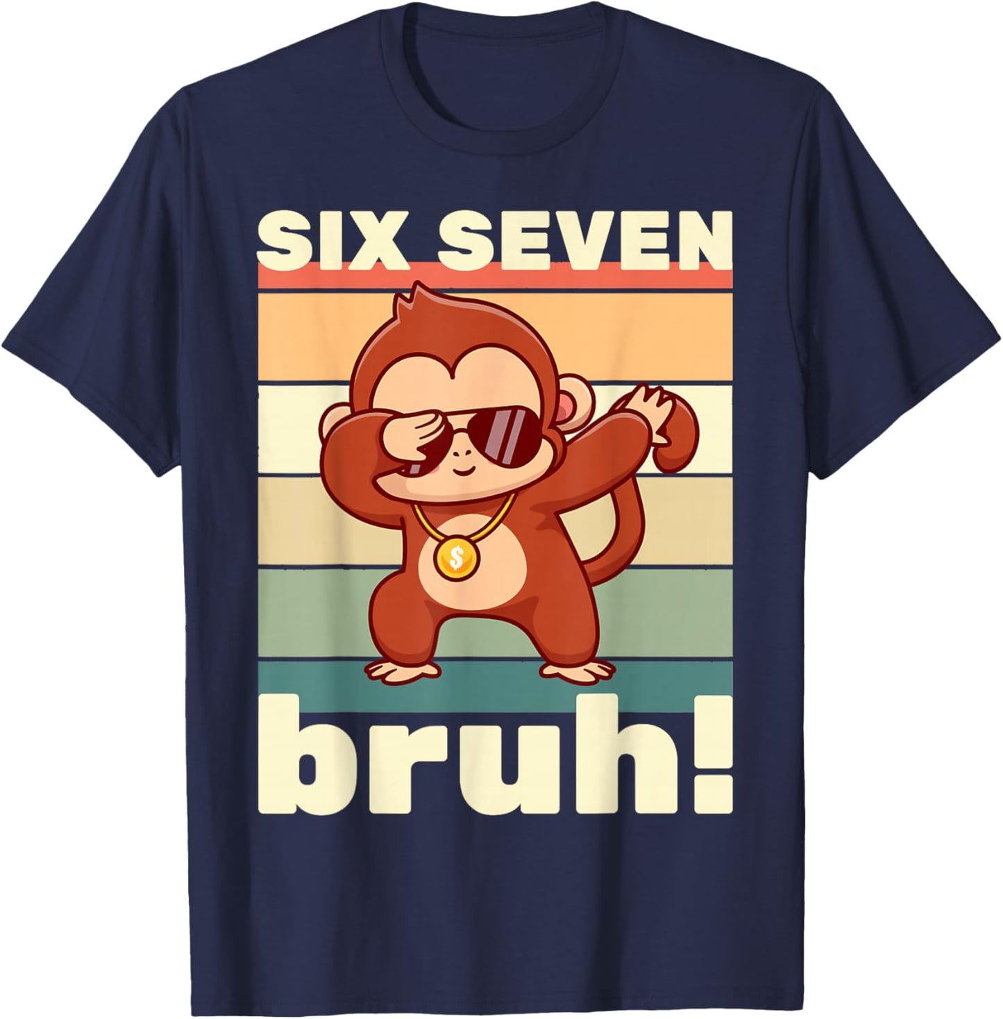 67 Meme Funny Six Seven Bruh Kids Boys Girls Dabbing Monkey T-Shirt - T-Shirt | Navy