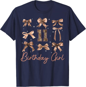 11th Birthday Girl Coquette Bow Leopard 11 Year Old Girls T-Shirt - T-Shirt | Navy
