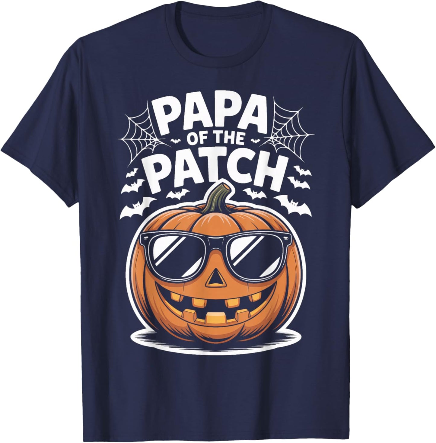 Papa of The Patch Cool Fall Pumpkin Daddy Halloween T-Shirt - T-Shirt | Navy