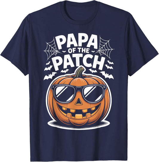 Papa of The Patch Cool Fall Pumpkin Daddy Halloween T-Shirt - T-Shirt | Navy