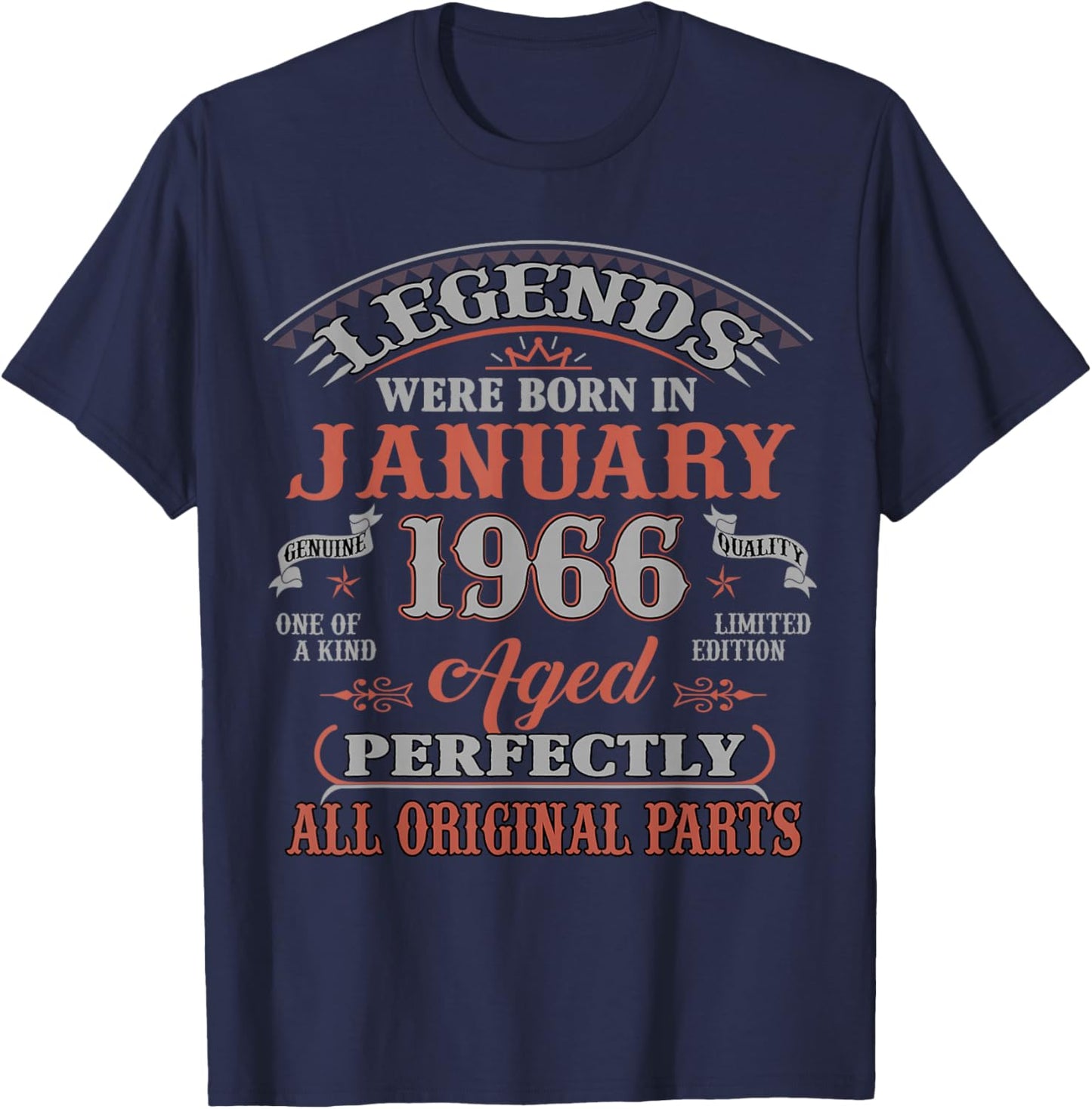 60th Birthday Gift Legend Born in January 1966 60 Yrs Old T-Shirt - T-Shirt | Navy