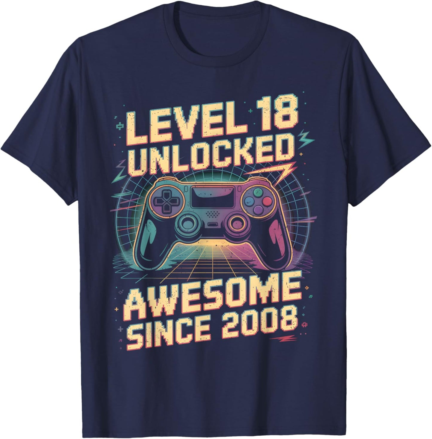 18 Year Old Boy Level 18 Gamer 2008 18th Birthday Party Gift T-Shirt - T-Shirt | Navy