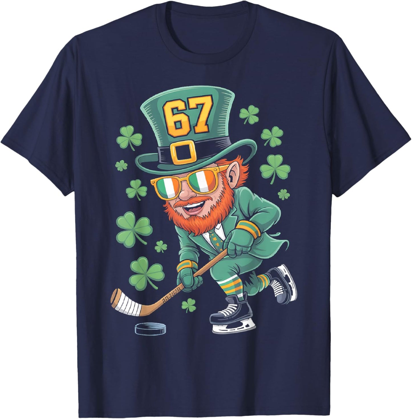 Leprechaun 67 Playing Hockey St Patricks Day Sport Boys T-Shirt - T-Shirt | Navy