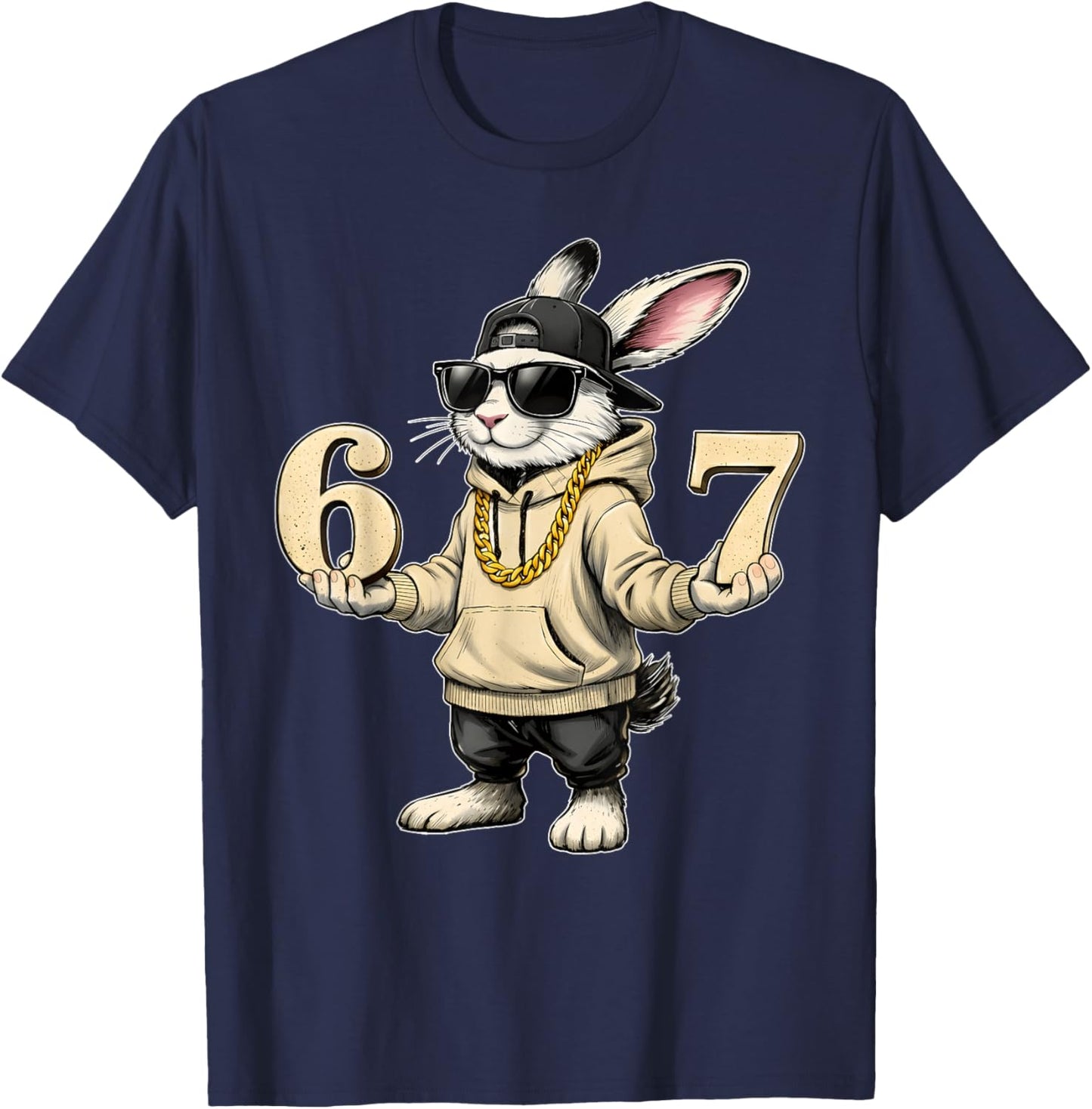 Funny Easter Day Bunny 6 7 Six Seven Meme Men Boy Kid T-Shirt - T-Shirt | Navy