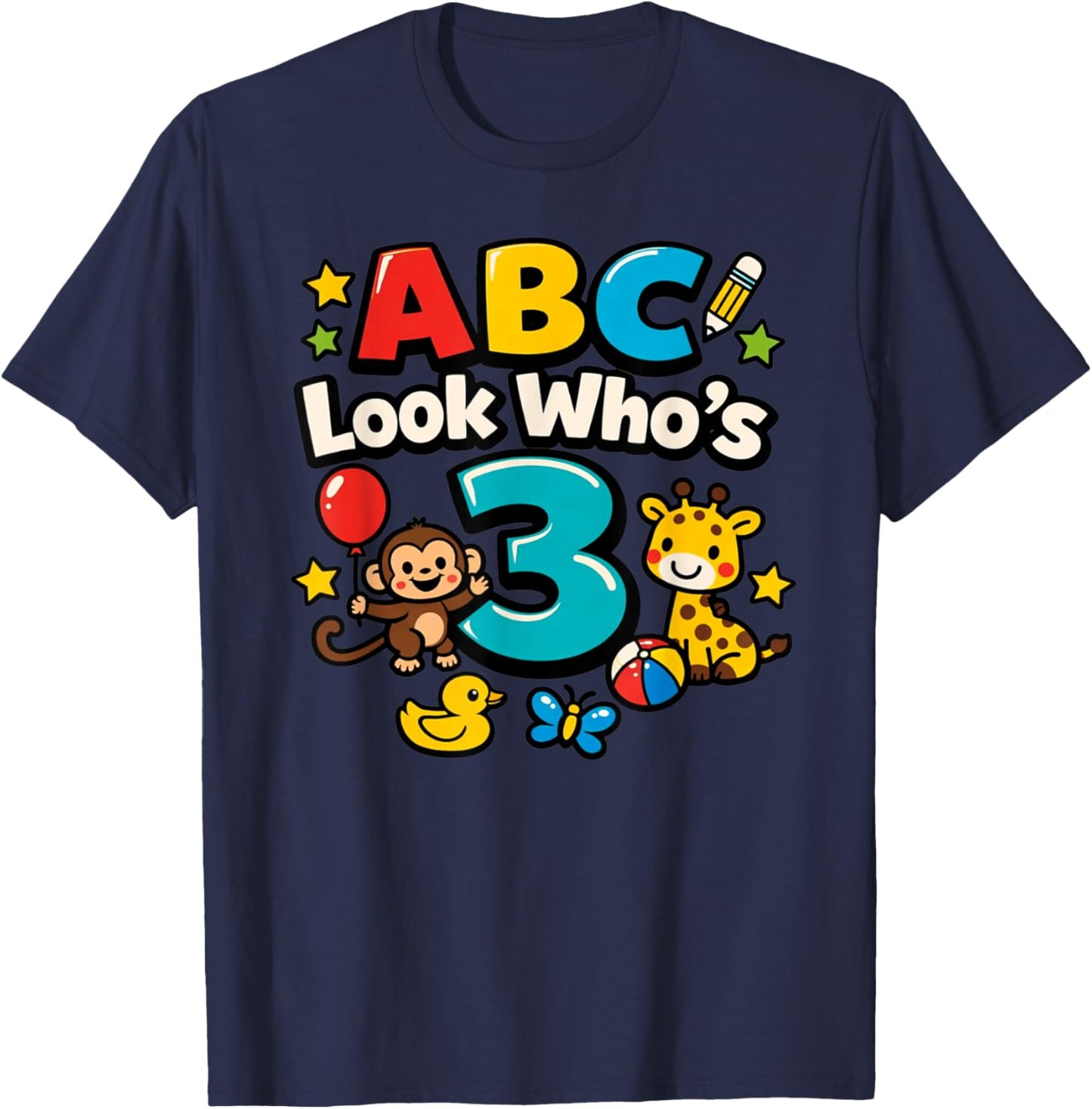ABC Look Who's 3 Girl Boy Toddler 3rd Birthday T-Shirt - T-Shirt | Navy