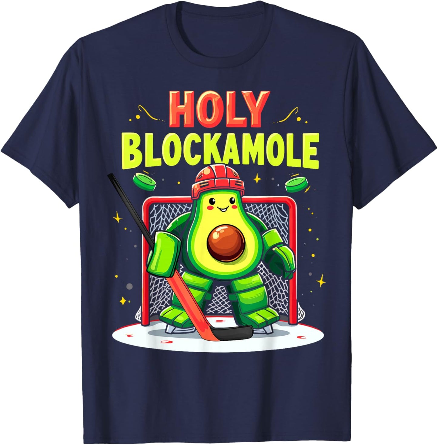 Holy Blockamole Funny Avocado Ice Hockey Goalie Player T-Shirt - T-Shirt | Navy