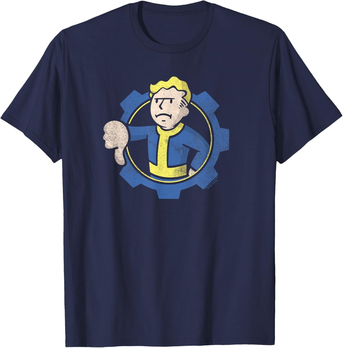Fallout Vault Boy Thumbs Down Circle Gear Logo Video Game T-Shirt - T-Shirt | Navy