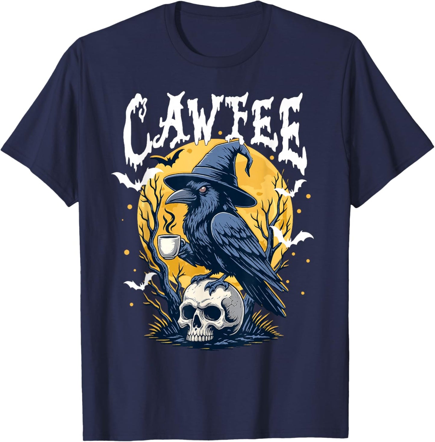 Coffee Crow Gothic Raven Funny Halloween Meme Trendy Spooky T-Shirt - T-Shirt | Navy