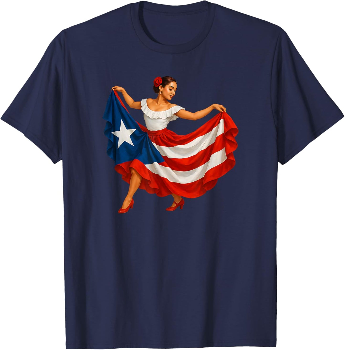 Puerto Rico Girl Boricua Flag Puerto Rican Folkloric Dance T-Shirt - T-Shirt | Navy