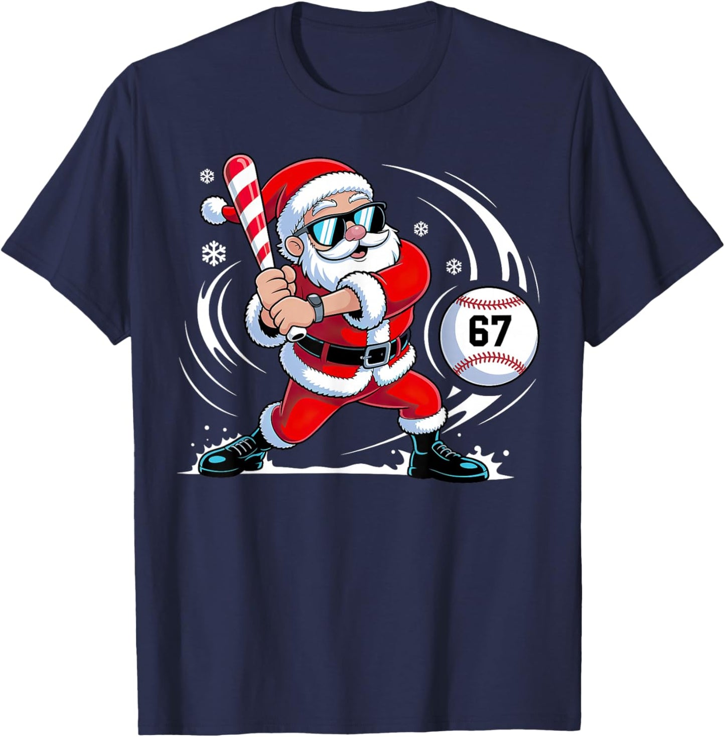 Baseball Santa 67 Christmas Xmas T-Shirt - T-Shirt | Navy