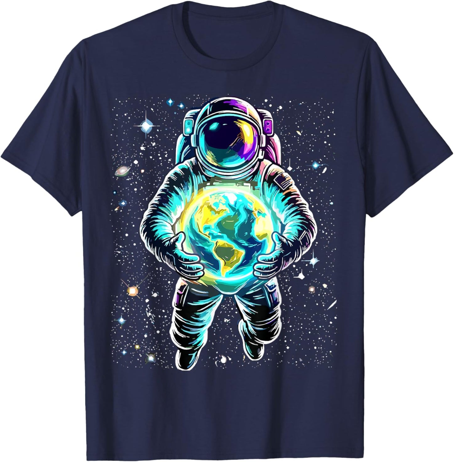 Astronaut Holding Earth Space T-Shirt - T-Shirt | Navy