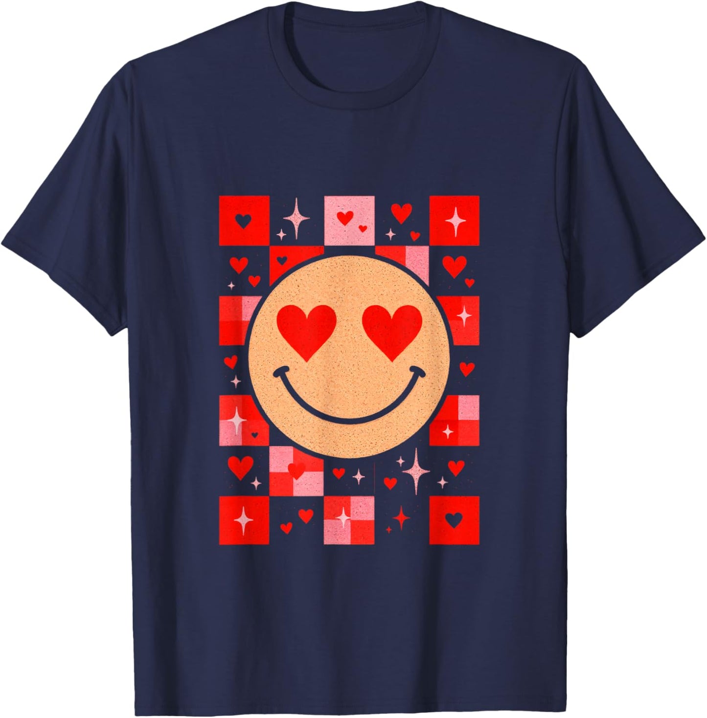Smile Face - Retro Groovy Valentine Vibes T-Shirt - T-Shirt | Navy