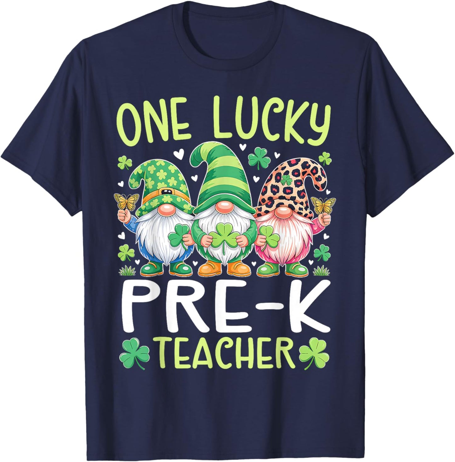 One Lucky Pre-K Teacher Gnomes Patricks Day Gnome Lover T-Shirt - T-Shirt | Navy